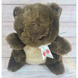 Wild Wonders Plush Canadian Beaver Stuffed Animal Toy Brown Tan White Ribbon 9"